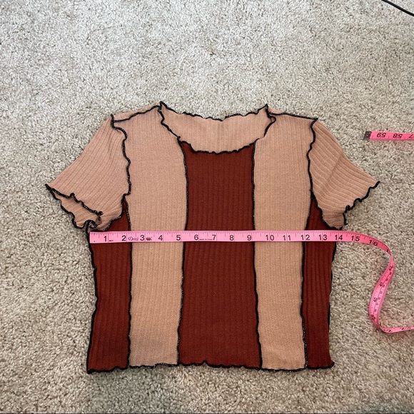 Shein Patchwork Crop Top Small Raw Hem Color Block Inverted Seam - Picture 6 of 9